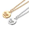 30PCS Stainless Steel Lotus Flower in Round Coin Necklace for Women Femme Minimalist Hollow Open OM Yoga Symbol Charm Pendant Chain Choker Collar Jewelry