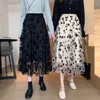 Elegant Vintage Lace Jacquard Gauze Women's Skirt Spring Summer Office Lady Midi Skirts Elastic Highwaisted Skirt 220523