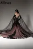 Gothic Black Mermaid Wedding Gowns With Wrap Off Shoulder Long Sleeves Lace Applique Beaded Vintage Bridal Dress Court Trian Sexy Backless Vestidos De Novia CL0275