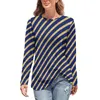 Women's T-Shirt Nautical Design Vertical Navy Blue Stripes Street Style Long Sleeve T-Shirts Graphic Simple Tshirt Womens Oversized TopsWome