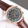 Montres automatiques pour hommes, diamants, bracelet en cuir marron/noir, montres mécaniques avec chronographe, cadran de phase de lune, étanche et lumineux