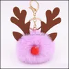 Nyckelringar smycken söt mode jul plysch älg ring kvinnors bil handväska pompom nyckelringar pendelle träd dekoration drop leverans 2021 fmytx