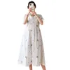 Short Sleeve Oneck Maternity Summer Embroidered Dress Fashion Floral Chiffon Dress High Waist Pregnant Woman Party Dress J220628