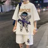 Korean Fashion Streetwear Hip Hop Rock Casual Short Suit Funny Bear Tshirts Shorts 2 Piece Set Summer Tracksuit Clothes for Men 220726