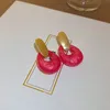 S925 nål mode smycken geometriska dingrör örhängen design vit grön rosa harts droppörhängen för kvinnliga gåvor