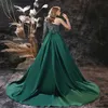Hunter Green Gold Sequined One Shoulder Evening Dresses Luxury High Side Split Prom Gown with Detachable Train Long Formal Party Gown