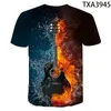 Camisetas masculinas de guitarra 3D Musical Musical Feminino Casual Homem Casual Tamart Moda de Moda Curta Mulheres Meninas Do Menmmen