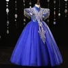 Arabe 2022 Floral Lace Flower Girl Robes Bouches de bal Blue Child Pageant Robes Long Train Beau