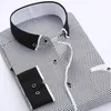 Men's Dress Shirts Top Men Long Sleeve Business Shirt Turndown Collar Plaid Dot Print Button Blouse TopMen's