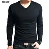 Elastyczna męska koszulka V Szyjka Długie rękawie Mężczyźni Towala dla męskiej lycry i bawełny T Shirts Man Clothing Tshirt Tees 220714