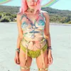 Costumi sexy moda collare olografico in PVC girocollo cintura imbracatura canotta donna scava fuori laser crop top festival rave