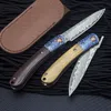 Offerta speciale R7802 Coltello tascabile damasco VG10 Lama in acciaio damasco livewood / Ebano con manico in acciaio Coltelli pieghevoli EDC Fodero in pelle