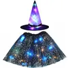 المناسبات الخاصة أطفال الأطفال Girl Glow Light Up Witch Hat Spider Web Cobweb Skirt Party Lad