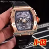 2022 Miyota Automatic Mens Watch Rose Gold Big Date Black Skeleton Dial Red Crown Rubber Strap Super Edition 6 Styles Puretime01 1103A1