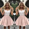 custom plus size pink appliques short prom gowns mini sheer neck illusion cocktail party dresses for womens club wear