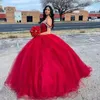 2022 Red Quinceanera Dresses Beaded Crystals Tulle Lace Up Back Formal Pageant Gown Sweet 16 Birthday Party Ballgown Floor Length Custom Made vestidos C0527xx6