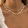 Colares pendentes Pearls multicamadas chifres de lua gargantilha para mulheres bohemia color de cor de ouro de ouro pisquinho de colar jóias de jóias