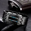 Relojes de pulsera Hombres de negocios Acero inoxidable Azul Binario Luminoso LED Reloj electrónico Pantallas Impermeable Moda Mujer Reloj Hombre Hect22