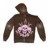 Donne Sinestone Skull Stampa con cappuccio streetwear Coat Goth Harajuku Y2K Astetico vestiti estetici Grunge Punk Giacca zip-up