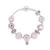 Charmarmband söt härlig rosa blommakärla armbandbanglar för kvinnor pulseira feminina crystal smycken gåvacharm lars22
