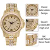 Missfox Iced Out Dial Watch for Man 18K Gold Luxury Shine Men's Watch Diamond Hip Hop Round Stainls Steel Men Quartz Watch