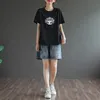 Women's Denim Shorts Loose Embroidery Pattern Wide Short Elastic Waist Summer Jeans Plus Size Clothing for Women 4xl 5xl 220427