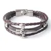 Punk Stainless Steel Skull of Cross Braid Bracelet Homme Multilayer Leather On Hand Bangles Jewelry BC002