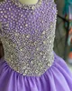 Wysoki kołnierz Girl Pageant Dress 2022 Ballgown Kryształy Zroszony Organza małe dziecko Urodziny Formalna suknia wieczorowa Maluch Nastolatki Preteen Do Podłogi Little Miss Orchid