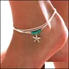 Anklets Jewelry Ocean Blue Bead Anklet Bracelet Women Barefoot Leg Accessories See Star Shell Charm Ankle Chain Bohemian Drop Delivery 2021