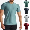 Casual Mens Lu Designer Fitness Wear Short Sleeved T Shirts Men Le Training Sportswear Mon Loose Half Running Snabbtork