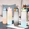 Getränkewaren Tumbler Plastikwasserbecher tragbarer Ultra-großer Kapazitätsgradient Frosting 1000 ml Motivationswasserflasche 1138 E3