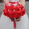 Wedding Flowers WifeLai-A Handmade Red Artificial Rose Rhinestone Bride Bridesmaid Buequet Diamond Brooch Bouquet Flower W292Wedding