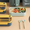 Lunchboxen Bags Morandi rechthoekige multi-grid Student Lunch Box Lepel Fork Portable Microwaveable Lunch-Box Office Worker SEAL Compartiment Lunchboxes ZL1237S