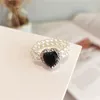 Dubbelskikt Pearl Bead Ring for Women Elastic Rope Love Rhinestones Finger Ring Vintage Party Jewelry Wedding Accessory Gifts