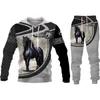 Autumn Winter 3D War Horse Printed Men's Hooded Sweater Set Male Sportswear Tracksuit Long Sleeve Men Clothing Suit G1217