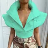 Apricot Turn-Down Collar Jackets Single Breasted Crop Top Women Flying Sleeve Casual Vest Coat Autumn Fashion Streetwear