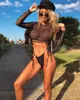 Kvinnors badkläder sexiga kvinnor strandkläder damer se genom toppar fisknät täckningar långärmad mesh smock crop bikini cover upwomen's