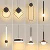 Pendant Lamps Modern Simple Bed Side Lamp White Black Round Long Square LED Pending Hanging Light For Dining Table Bedroom LuminairePendant