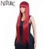 Nature Long Natural Straight Cosplay Fire Red Wigs with Bangs Party Lolita Heat Resistant Synthetic Wig for Women 22062259452559943181