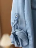Bluzki damskie koszule Johnature kobiety luźne pionowe paski miękkie obracanie dżinsowe kołnierz długim rękawem kieszonkowy 2022 Spring Prosty Shir