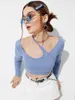 Damen Blusen Shirts 2022 Herbst Sommer Tops Frauen Fashion Solid Asymmetrischer Hals Crop Top Langarm Tunika Sexy Party Club BluseWome