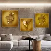 Figura in metallo Statua Pittura su tela Romantico astratto Gloden Poster e stampe Modern Living Interior Paintings Decoration