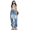 American Y2K Retro Tooling Jeans High Street High Street Hip-Hop Design de vários bolsos de jeans casuais soltos de perna larga em Hot L220726