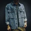 Мужские куртки мужская мужская разорванная джинсовая куртка ретро -расстроенная вода для мытья вода Классическая карманная дизайн мотоцикл повседневный пальто