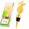 Metal Stoppers Bar Tools Creative Pineapple Shape Staff Bottle Bottle Stopper Wedding Guest Gifts Presentes de lembrança da caixa de presente SN4310