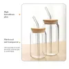 US Warehouse 2 Days Delivery 16oz mugg rak tom sublimering Frosted Clear Transparent Coffee Glass Cup Tumblers med bambu lock och halm SXJUL27