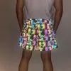 Mäns shorts herr holografiska löpande reflekterande regnbåge "svampmönster" växel utestående löpare jogger sport shortsmenser