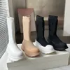 Women Graffiti Knit Tread Slick Boot Thick Bottom Platform Boots Fashion Black Boot Ribbed Knit Sock Upper High Top Sock Women Boots With Box NO386