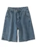 FI Summer Women High Weist Blue Wide Leg Denim Nasual Solid Streetwear Stright Stright Jeans Bermuda Shorts 220702