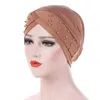 Beanies Women Head Wrap Casual Bead Forehead Cross Muslim Hats Accessories Beanie Turban Fashion Chemotherapy Cap Solid Western Style Chur22